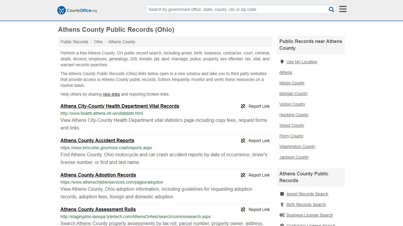 Athens County Public Records (Ohio) - County Office